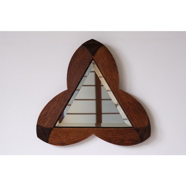 Amsterdam School Trefoil Mirror in Oak and Ebony Macassar, 1930s For Sale - Image 10 of 10