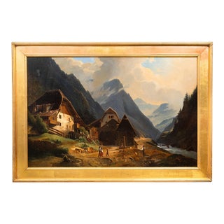 Continental School Alpine Village Oil Painting, Late 19th Century For Sale