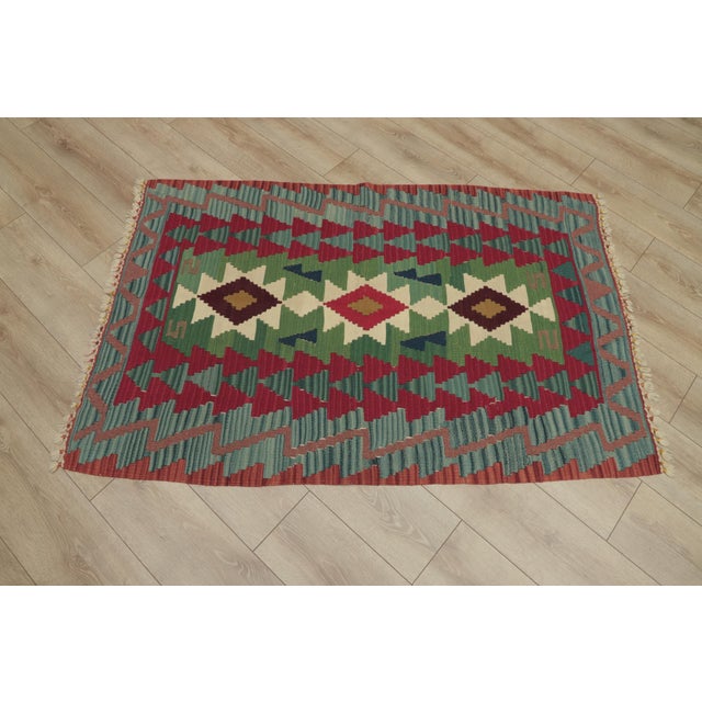 Tribal 1960s Tribal Style Geometric Design Handmade Oushak Kilim Rug For Sale - Image 3 of 12