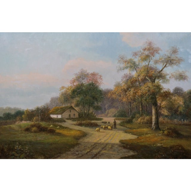 Late 20th Century L Stepano European 20thC Pastoral Landscape Oil Painting Sheep Farm Cottage 42" For Sale - Image 5 of 12