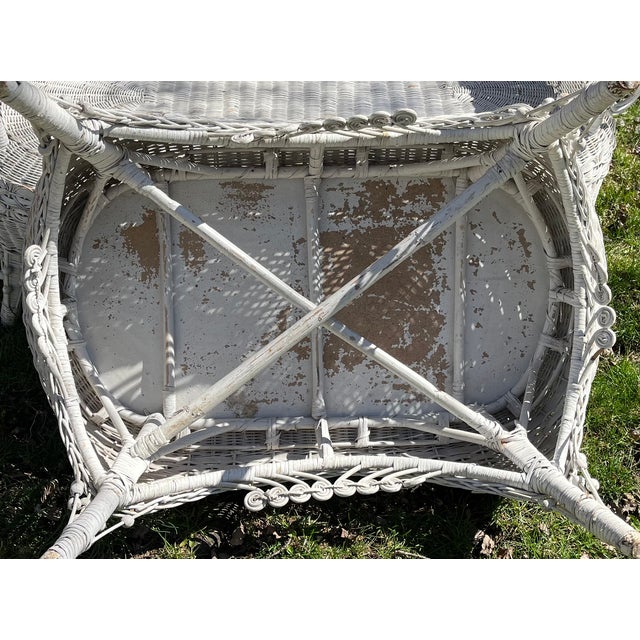 White 1899 Attributed to Heywood & Wakefield Wicker Loveseat, 2 Chairs and Cocktail Table Seating Group- 4 Pieces For Sale - Image 8 of 18
