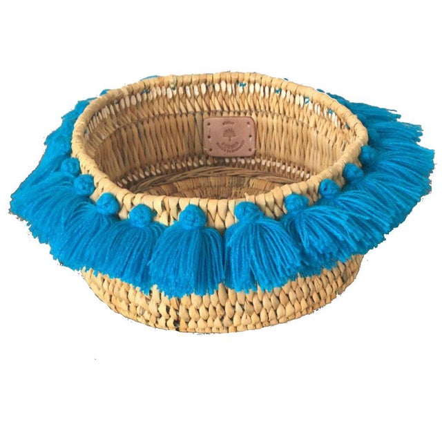 Moroccan Turquoise Tassel Small Basket For Sale - Image 4 of 4