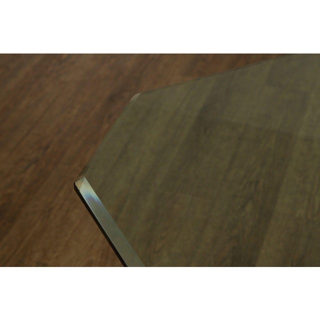 Mastercraft Mastercraft Hollywood Regency Brass and Glass Pedestal Dining Table For Sale - Image 4 of 18