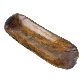 Large Early 20th Century Primtive Hand Carved Wooden Dough Trencher Bowl For Sale