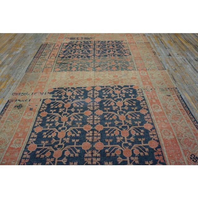 1920s Navy Rustic Pomegranate Antique Central Asian Khotan Carpet 7'4" X 14'4" Knotted Wool Rug For Sale In New York - Image 6 of 10