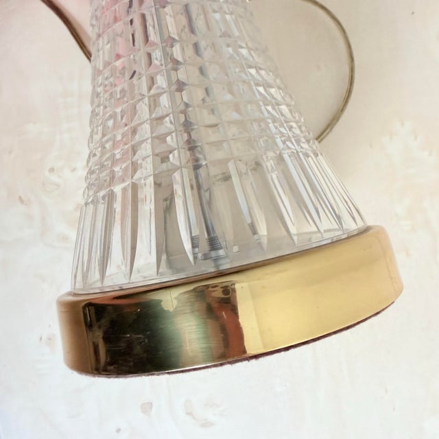 Waterford Crystal Lismore Hourglass Table Lamp — Brass Base & White Bell Shade, 1980s Hollywood Regency For Sale - Image 9 of 11