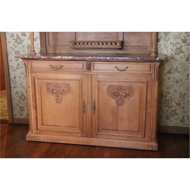 Antique French Marble Top Carved Buffet Server Cabinet For Sale In New York - Image 6 of 8