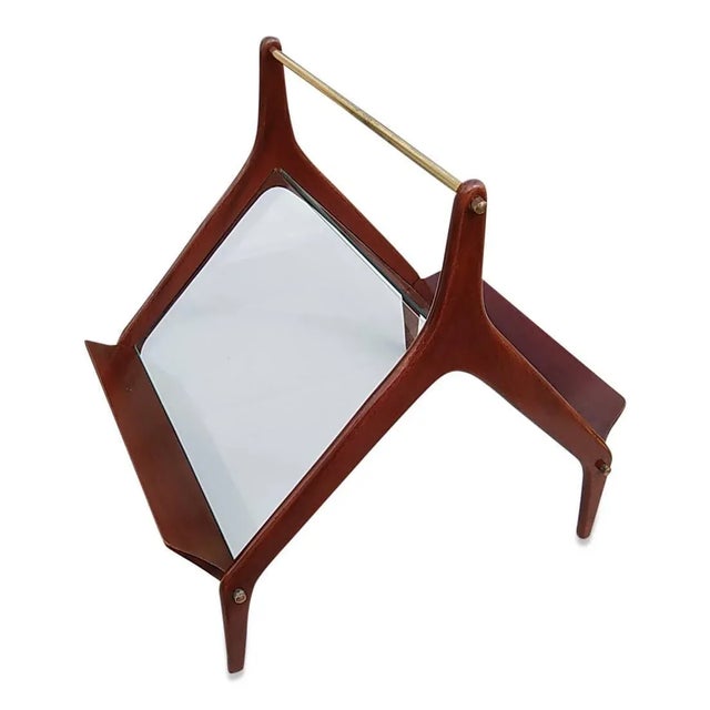 1960s Italian Mahogany and Glass Magazine Rack For Sale - Image 4 of 7