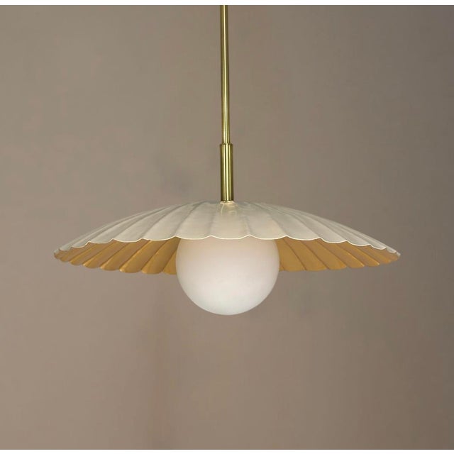 Modern Pendant Lamp Fixture in Cream and Polished Brass Finish For Sale - Image 4 of 8