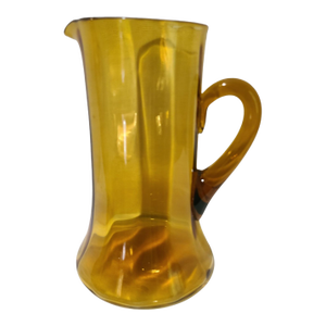 Vintage Italian Hand Blown Amber Art Glass Attached Handle Pitcher