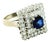 Vintage Sapphire & Diamond Square Cluster Ring in 14k White Gold, Size 7 For Sale
