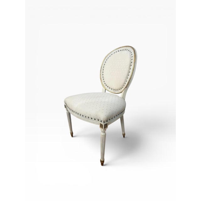 1960s Vintage French Louis XVI Style Carved Wood Side Chair With Original Painted Finish For Sale - Image 5 of 12