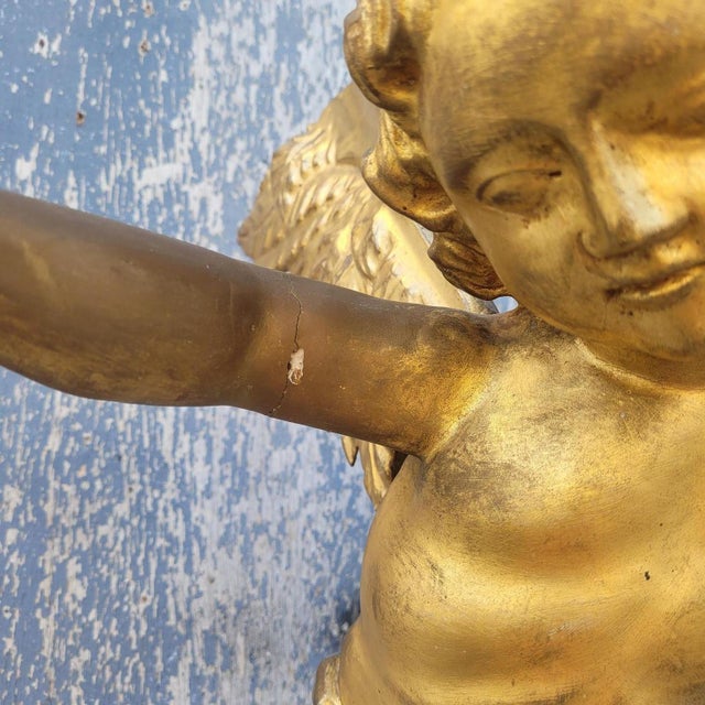 19th Century Winged Putto in Gilded Wood, Italy For Sale - Image 9 of 17