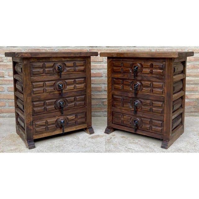 Spanish Nightstands with Four Drawers and Iron Hardwares, 1950s, Set of 2 For Sale - Image 4 of 14
