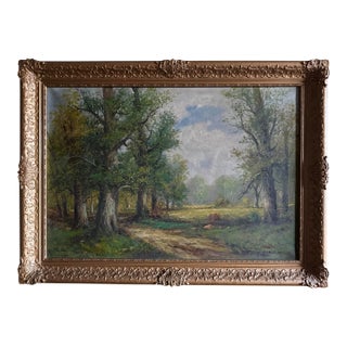 Antique Signed Oil Landscape in Ornate Gilt Frame, Early 20th C For Sale