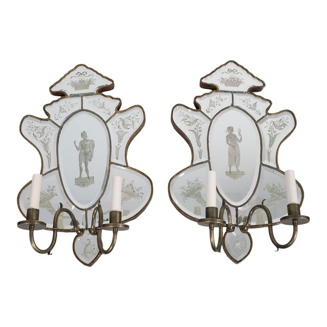 Pair of 19th Century Venetian Mirror Wall Sconces For Sale