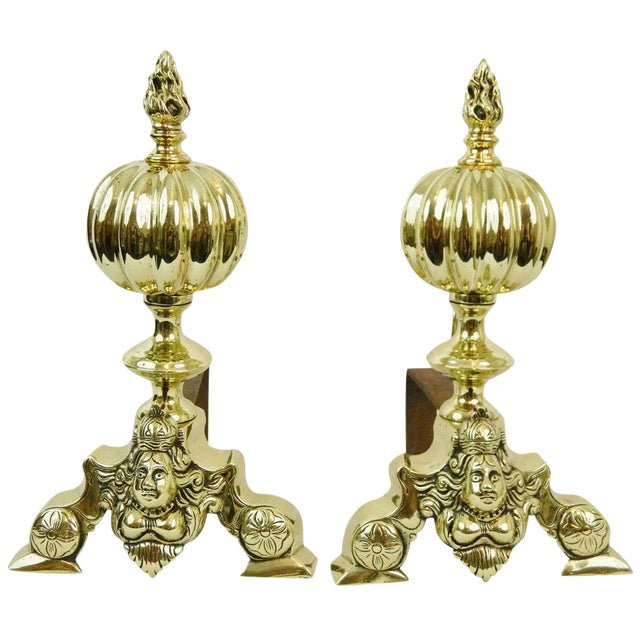 Chenets or Andirons With a Ball and Flame Finial, 19th Century - a Pair For Sale