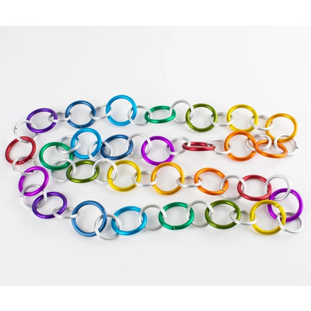 Turquoise David Spada Space Age Multicolor Aluminum Extra-Long Necklace For Sale - Image 8 of 11