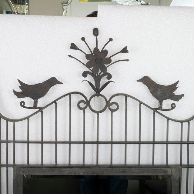 Wrought iron mirror with bird and flower motif For Sale - Image 4 of 6