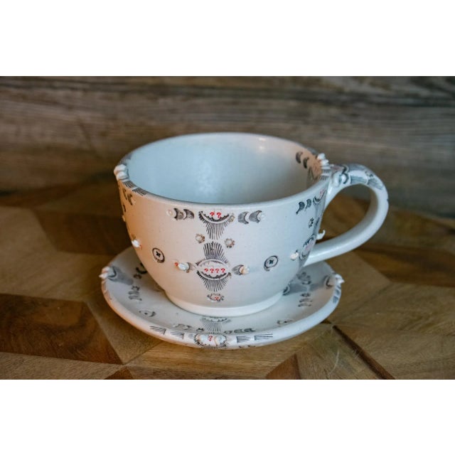 Early 21st Century Artisan Large Porcelain Cup and Saucer Set- 2 Pieces For Sale - Image 13 of 13