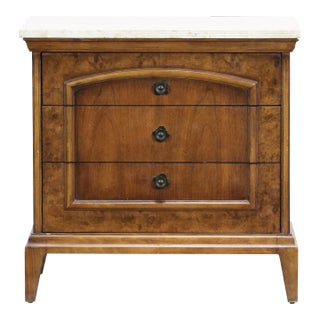 Mid Century Walnut Burlwood Nightstand With Travertine Top