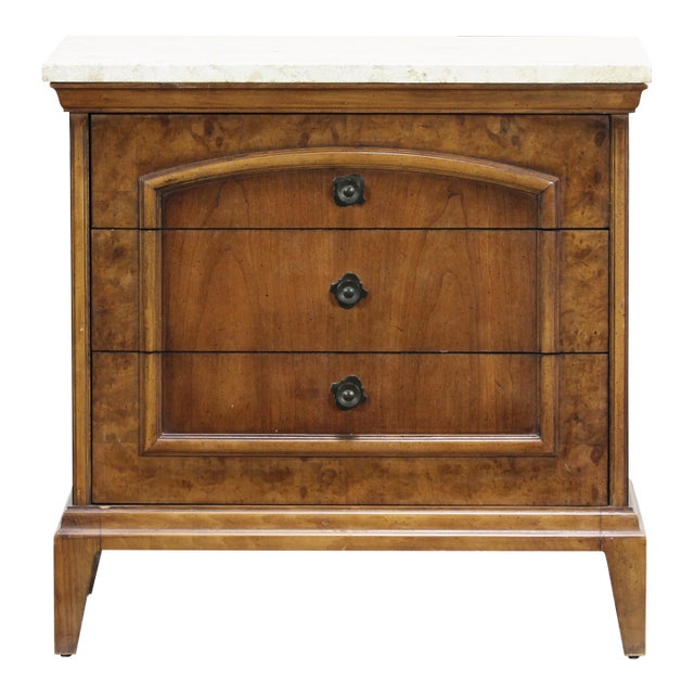 Mid Century Walnut Burlwood Nightstand With Travertine Top For Sale