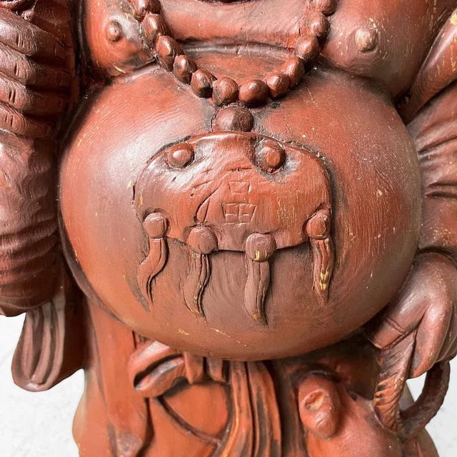 Wooden Hotei Buddha Temple Statue, Japan, 1930s For Sale - Image 3 of 13