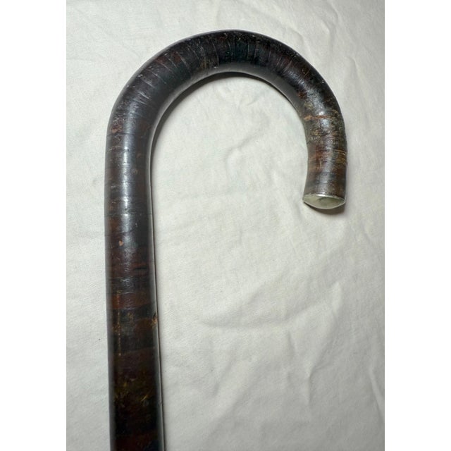 Metal Antique 19th Century Handmade Segmented Brown Leather Nickel Walking Stick Cane For Sale - Image 7 of 11