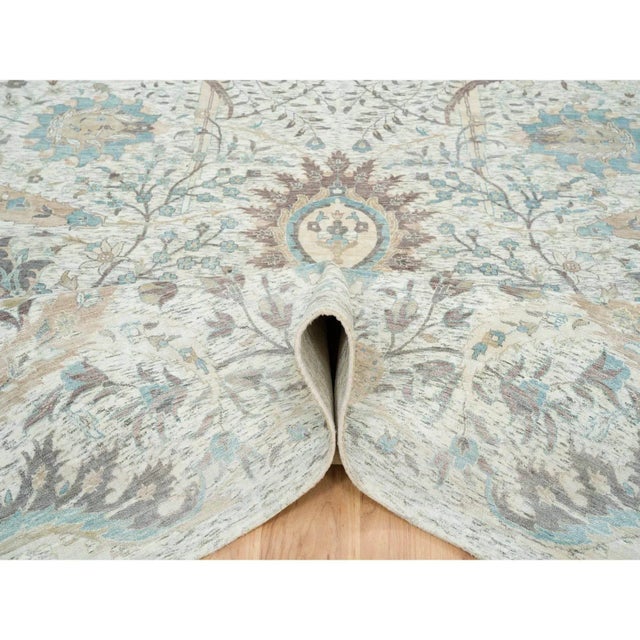 Textile 2010s Ivory, Sickle Leaf Design Soft Pile, Silk With Textured Wool Hand Knotted, Oversized Oriental Rug For Sale - Image 7 of 13