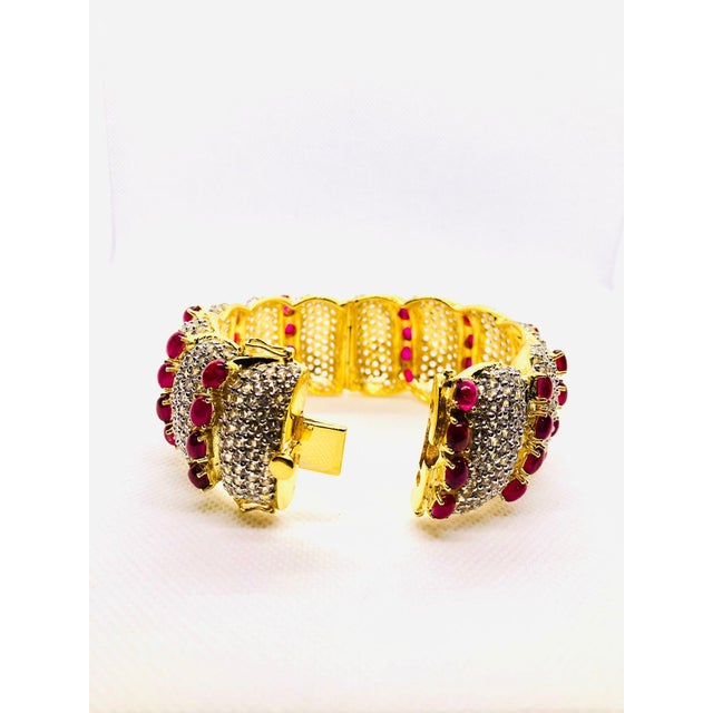 Bochic "Capri" Vintage Natural Ruby & White Topaz Bangle Set In 18K Gold & Silver For Sale - Image 4 of 11
