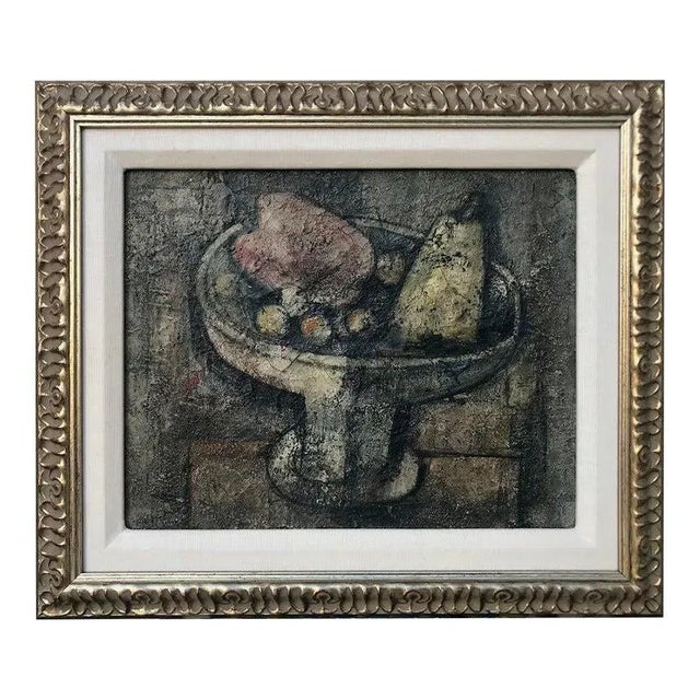 Paint Vintage Oil Painting Cubist Still Life Manner of Georges Braque For Sale - Image 7 of 7