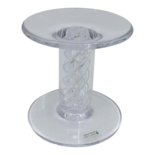 Simon Pearce Signed Stratton Hand-Blown Pillar Air Twist Candle Holder For Sale