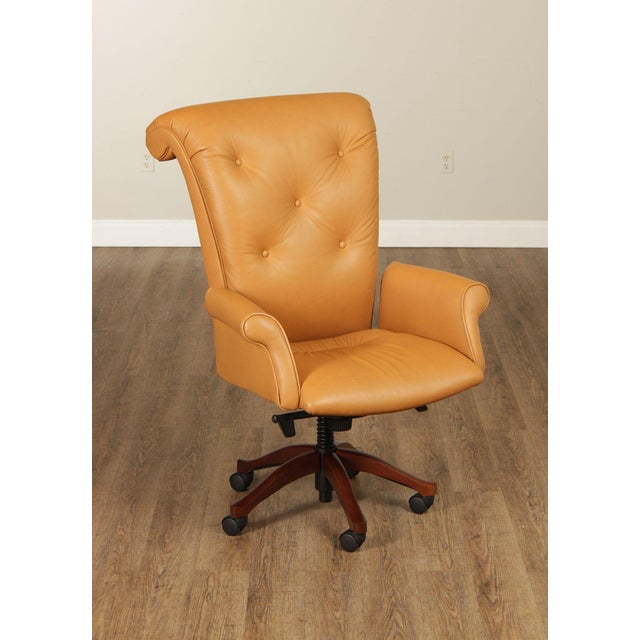 High Quality American Made Tufted Leather Office Chair with Rolled Arms and Back, Swivels and Reclines