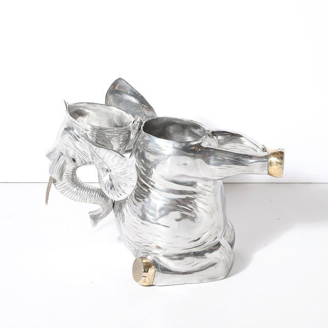 Mid-Century Aluminum & Brass Sculptural Elephant Wine Cooler Signed Arthur Court For Sale In New York - Image 6 of 13