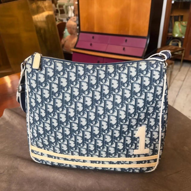 2000s Christian Dior Oblique Monogram Navy Blue Crossbody Bag For Sale - Image 12 of 18