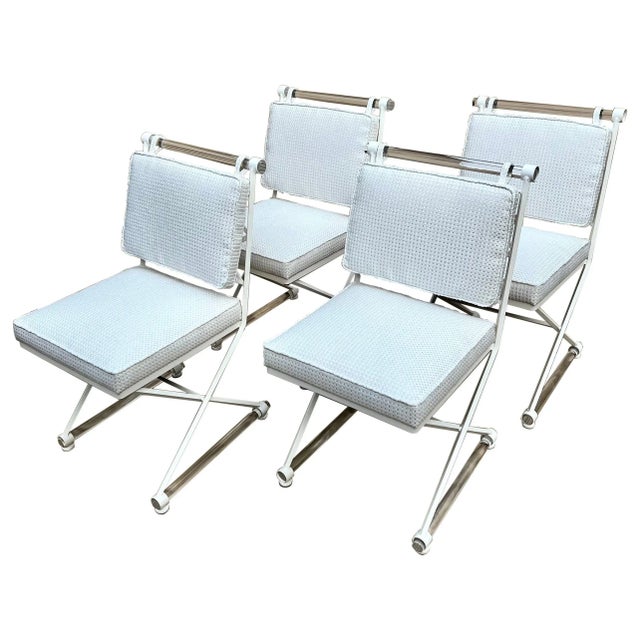 Cleo Baldon X-Form Chairs Restored with Acrylic Dowels and Sunbrella Upholstery - Set of 4 For Sale - Image 13 of 13