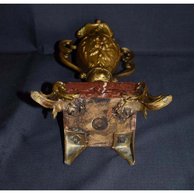 Antique French Rococo Metal Urn Vase Marble Base Mantle Garniture 19th C For Sale - Image 17 of 17