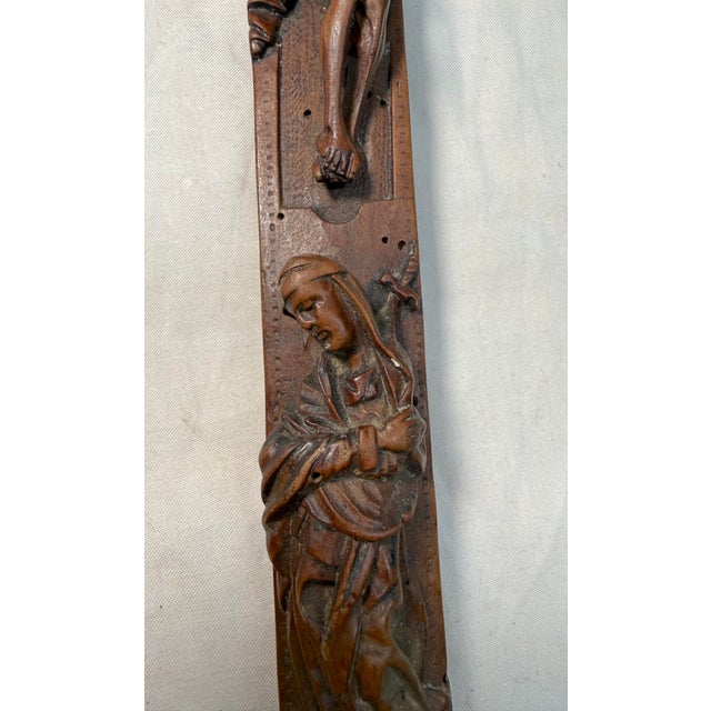 Antique 1700's Hand Carved Wood Religious Jesus Christ Crucified Cross Sculpture For Sale - Image 11 of 14