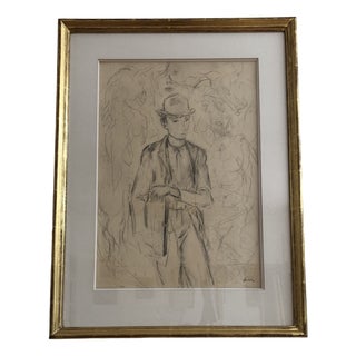 Henri Fehr, Étude d'Homme Au Chapeau, Pencil on Paper, Framed For Sale