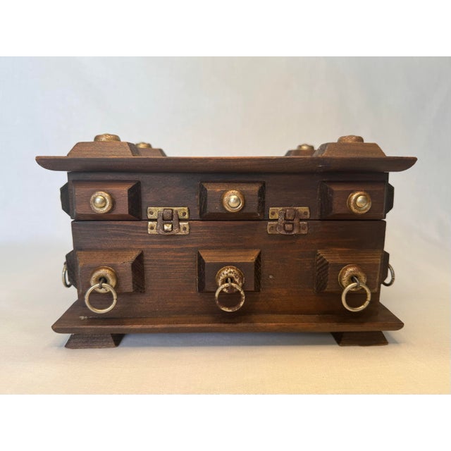 Mid 20th Century Vintage Rustic European Solid Wood and Brass Small Decorative Box For Sale - Image 5 of 12