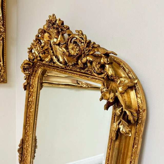 Glass French Style Gold Floral Floor Mirror – 5 Ft Tall For Sale - Image 7 of 10