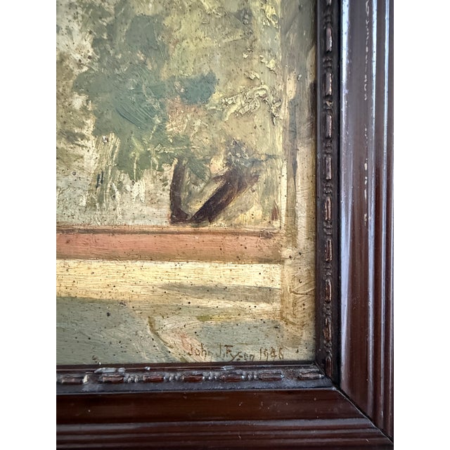 English Village Church Oil Painting by John J. Fyson, 1946 For Sale - Image 4 of 6
