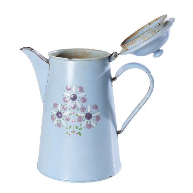 Mid-Century Modern Vintage European Enamel Coffee Pot For Sale - Image 3 of 11