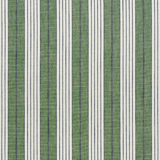 Schumacher X Vogue Living Horst Stripe Fabric in Green For Sale