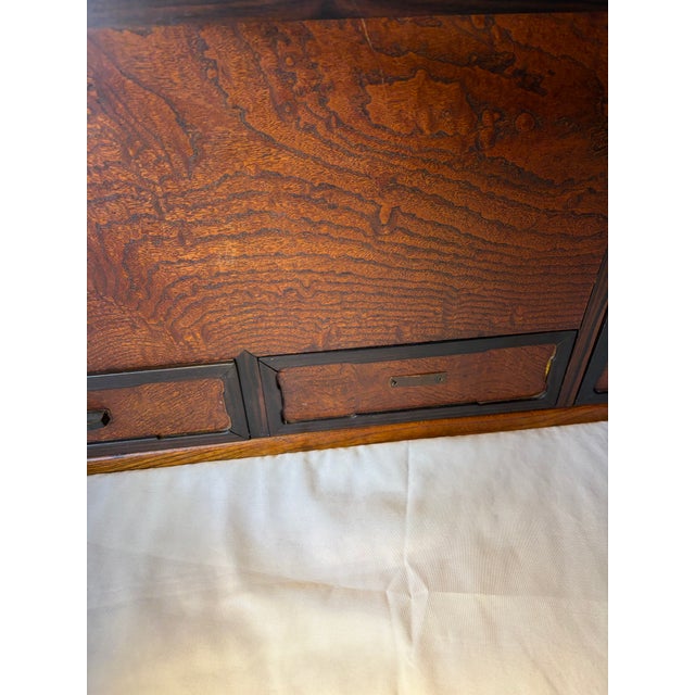 Wood Authentic Taisho / Early Showa Era Japanese Keyaki Wood Naga-Hibachi Tansu With Brazier Set For Sale - Image 7 of 12