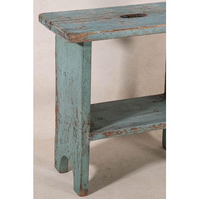 English 19th Century Painted Blue Joint Stool For Sale - Image 3 of 5