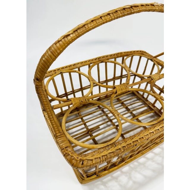 Wood Vintage Woven Rattan Glass or Bottle Caddy For Sale - Image 7 of 7