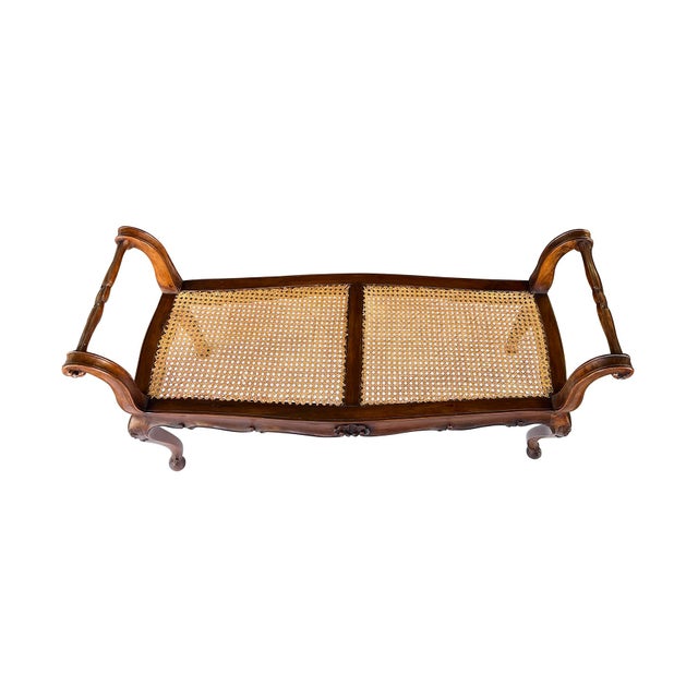 French Louis XV Style Double-Seat Walnut Bench With Caned Seat For Sale - Image 4 of 12