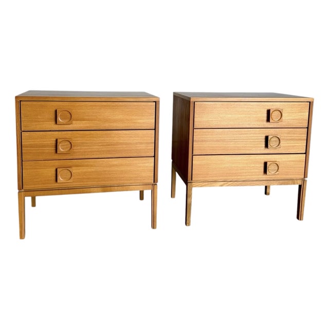 Pair of Mid Century Danish Three Drawer Chests, Bedside Table Nightstands For Sale