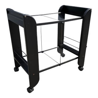1980s Black Serving or Bar Cart From Mascagni, Made in Italy, Foldable For Sale
